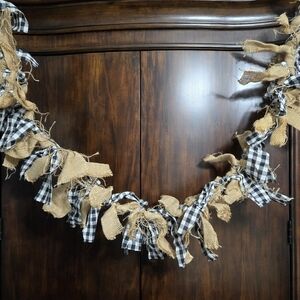 Black and White Buffalo Check Plaid & Burlap "Rag" Garland 6 Feet